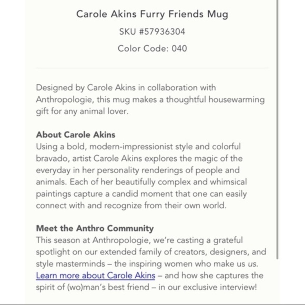 ANTHROPOLOGIE Carole Atkins Sugar Furry Friend  Cat Mug - Picture 3 of 3